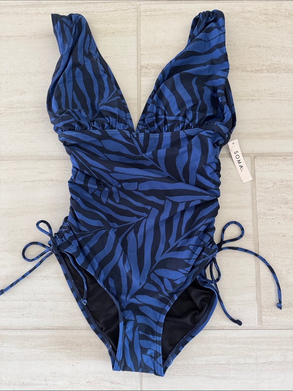 Soma Womens True Blue Zebra-Print One-Piece Swimsuit